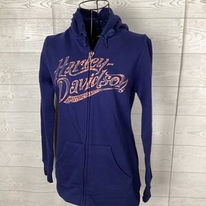 Harley-Davidson Women's Navy Hoodie with Pink Logo